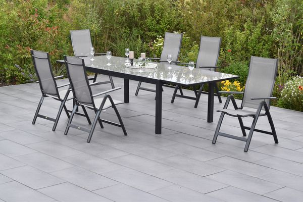 Carrara Gartenmöbel Set 7tlg, Semi Ausziehtisch, graphit/grau