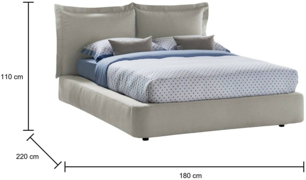 Dmora Adi Doppelbett, Bettkasten mit Stoffbezug, 100 % Made in Italy, Öffnung vorne, geeignet für Matratzen 160 x 190 cm, Beige Bild 3