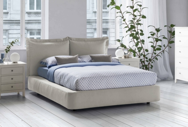 Dmora Adi Doppelbett, Bettkasten mit Stoffbezug, 100 % Made in Italy, Öffnung vorne, geeignet für Matratzen 160 x 190 cm, Beige Bild 2