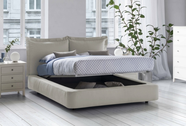 Dmora Adi Doppelbett, Bettkasten mit Stoffbezug, 100 % Made in Italy, Öffnung vorne, geeignet für Matratzen 160 x 190 cm, Beige Bild 4