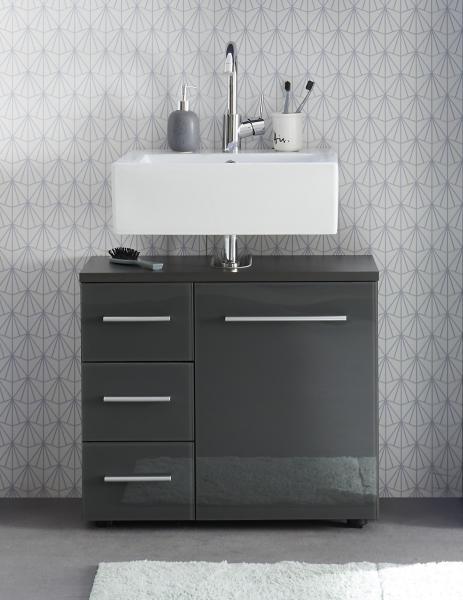 Waschbeckenunterschrank >Grey< in Glas Grau - 69x62x32 (BxHxT)