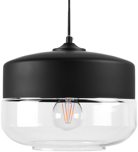 'Murray' Hängeleuchte Schwarz Metall und Glas mit Schirm in Trommelform Glühbirnen-Optik für Wohnzimmer Esszimmer Industrie Look