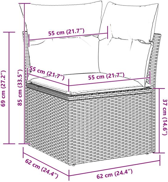vidaXL Gartensofa-set mit Kissen 9 pcs Grau Poly-Rattan 3345525 Bild 9