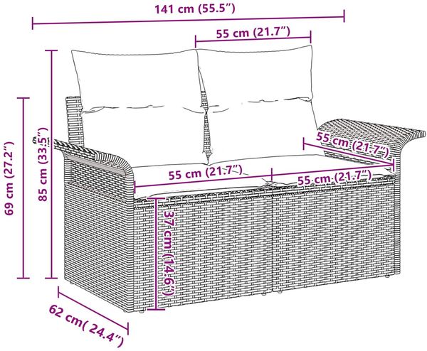 vidaXL Gartensofa-set mit Kissen 9 pcs Grau Poly-Rattan 3345525 Bild 10