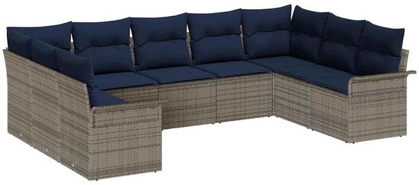 vidaXL Gartensofa-set mit Kissen 9 pcs Grau Poly-Rattan 3345525 Bild 2