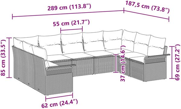 vidaXL Gartensofa-set mit Kissen 9 pcs Grau Poly-Rattan 3345525 Bild 11