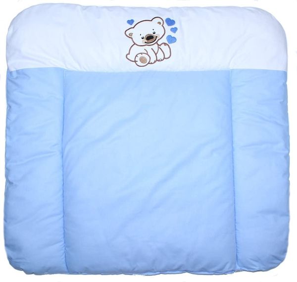 Wickelauflage mit Applikation - Bärchen mit Herzen Blau - Wickeltischauflage Baby Auflage (70x85 cm)