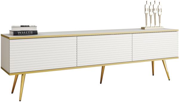 TV Lowboard Orenate MDF 175 mit Füße (Farbe: Weiß / Weiß + Gold)