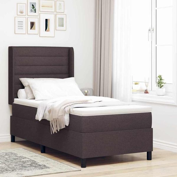 vidaXL LED Boxspringbett mit Matratze Dunkelbraun 90 x 190 cm Stoff 3343416