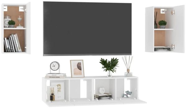 vidaXL 4-tlg. TV-Schrank-Set Weiß Spanplatte [3074453] Bild 3