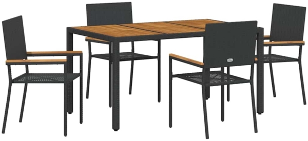 vidaXL Garten Essgruppe 5 pcs Schwarz und Holz Poly-Rattan 3365406