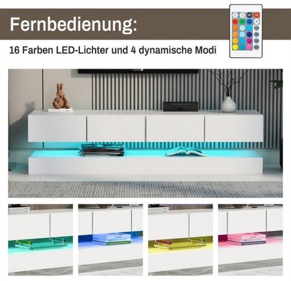 XDeer TV-Schrank LED TV Lowboard,Wandmontierter TV-Schrank,TV-Ständer,TV-Möbel mit 2 Schränken und 4 Schubladen,16-farbige LED-Beleuchtung Bild 4