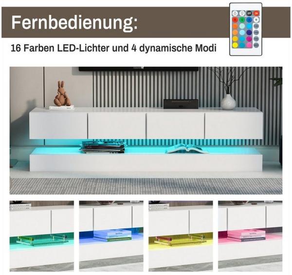 XDeer TV-Schrank LED TV Lowboard,Wandmontierter TV-Schrank,TV-Ständer,TV-Möbel mit 2 Schränken und 4 Schubladen,16-farbige LED-Beleuchtung Bild 2