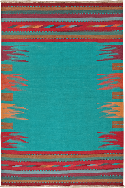 Looma 'Shahdokht' Kelim Gashgai handgewebt, Schurwolle Türkis, 167x247 cm