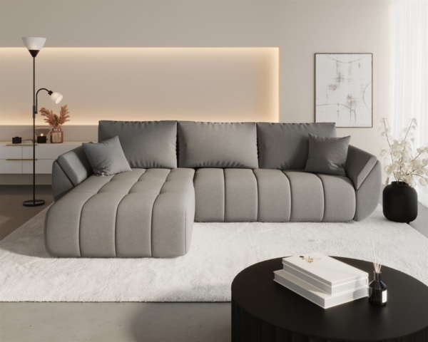 Ecksofa Schlafsofa MISATO Stoff Wind Dunkelgrau Ottomane Links Bild 1