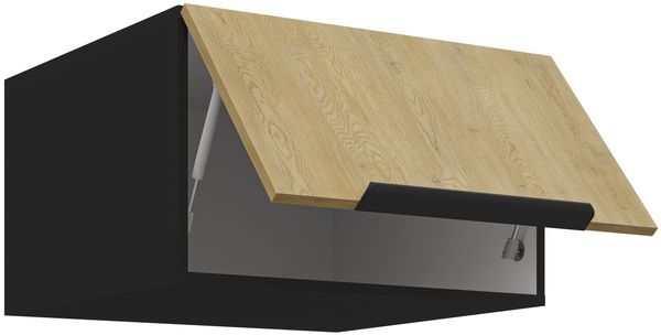 Aufsatzschrank Hochschrank 60 cm CREMONA Eiche hell + Schwarz matt Küchenzeile Küchenblock Küche Einbauküche Bild 2