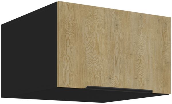 Aufsatzschrank Hochschrank 60 cm CREMONA Eiche hell + Schwarz matt Küchenzeile Küchenblock Küche Einbauküche Bild 6