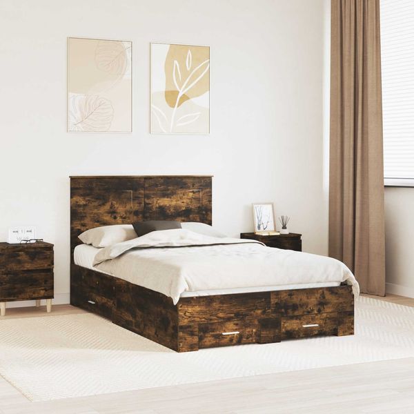 vidaXL Bettrahmen Geräucherte Eiche 135 x 190 cm Holzwerkstoff 3409662