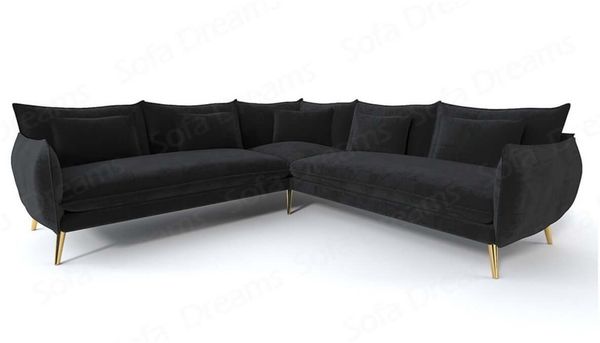 Couch Fürteventura L Form in Samtstoff - Samtstoff - schwarz