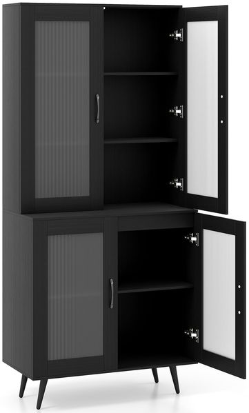 Küchenschrank hoch 178,5 cm Küchenregal mit 4 transparenten Türen & verstellbares Regal Schwarz