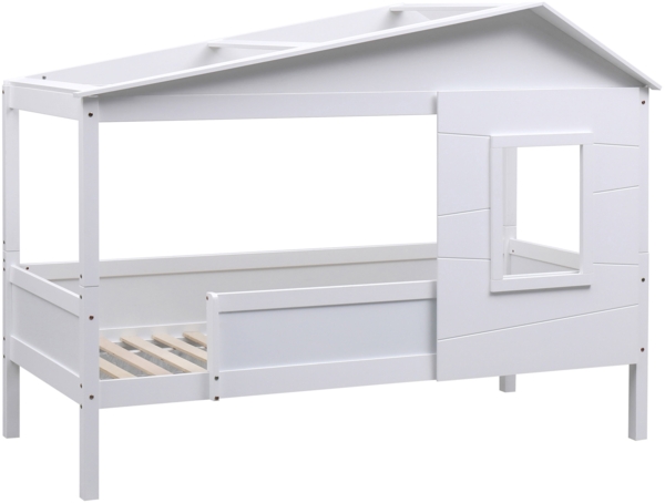 CLP Kinderbett Tessa Aus Kiefernholz mit Dach und Fenster,weiß