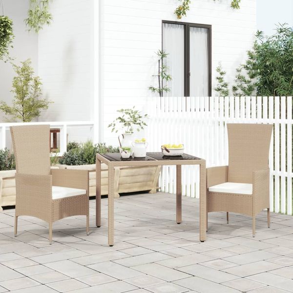 vidaXL Gartentisch mit Glasplatte Beige Poly Rattan & Hartglas 319550