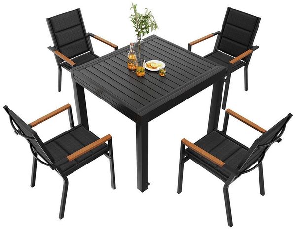 GUNJI Gartenstuhl mit Armlehnen für Garten, Veranda oder Terrasse (Set, 4 St), Aluminiumrahmen + Sitzfläche aus Textilgewebe