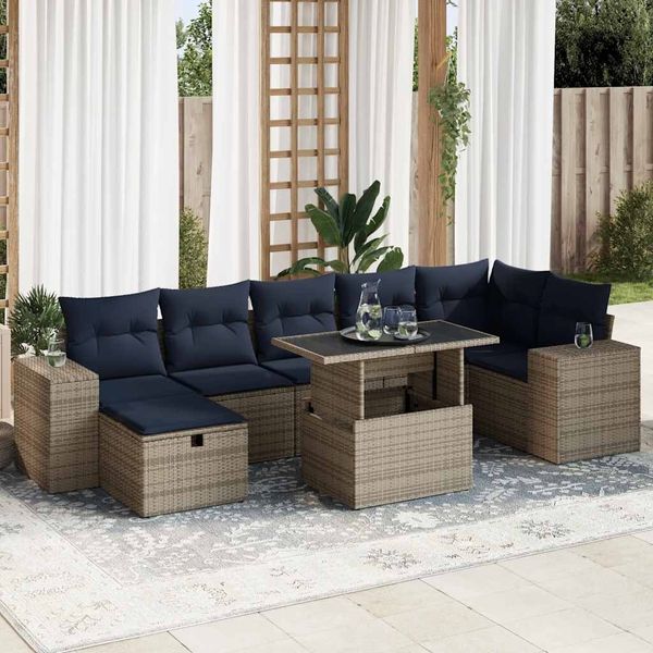 vidaXL 8-tlg. Garten-Sofagarnitur mit Kissen Braun Poly Rattan Akazie 3327951