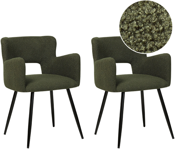 Esszimmerstuhl 2er Set SANILAC Bouclé Dunkelgrün