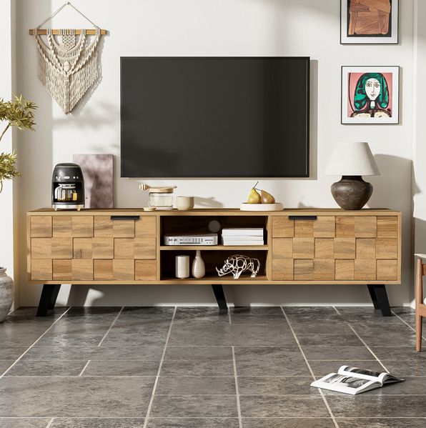 Moderner TV-Schrank 160,5 x 35,5 x 45 cm mit 2 Türen und 2 offenen Fächern