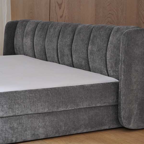 Doppelbett 140x200 cm Bettgestell Chenille Polsterstoff,stabiler Rahmen,ergonomisches Kopfteil,Dunkelgrau Bild 10