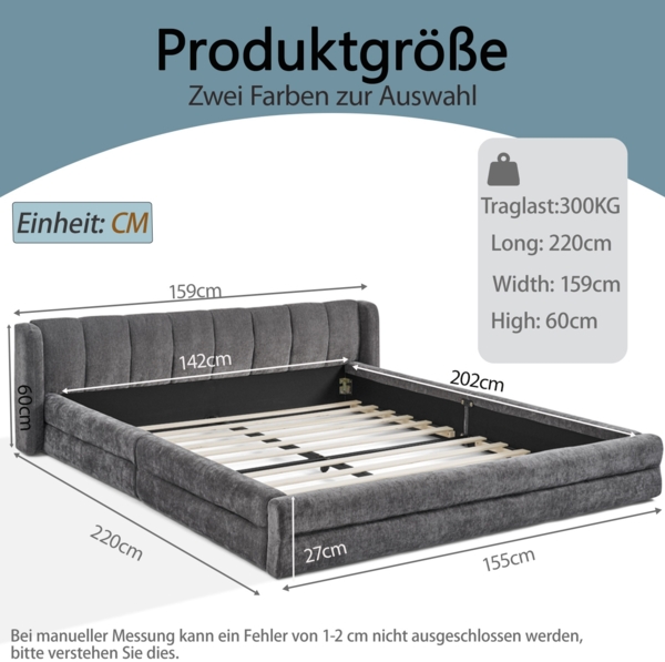 Doppelbett 140x200 cm Bettgestell Chenille Polsterstoff,stabiler Rahmen,ergonomisches Kopfteil,Dunkelgrau Bild 7