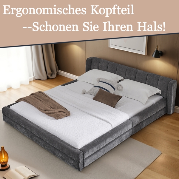 Doppelbett 140x200 cm Bettgestell Chenille Polsterstoff,stabiler Rahmen,ergonomisches Kopfteil,Dunkelgrau Bild 6