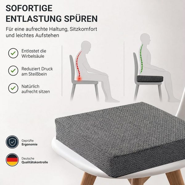 Stoffschmiede Sitzkissen Sitzerhöhung - orthopädisches Sitzkissen mit Memory Foam - 40x40x10cm, Ergonomisches Sitzkissen Stuhl als Sitzerhöhung und Aufstehhilfe