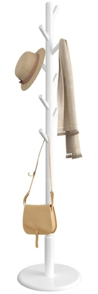 VASAGLE Garderobenständer, Kleiderständer Massivholz, Jackenständer Baumform, 8 Haken für Jacken, Hüte, für Flur, Haken und Haltestange aus Kautschukholz, wolkenweiß