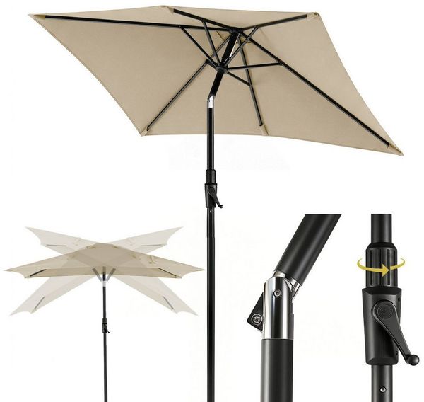 Sekey Sonnenschirm Rechteckig Marktschirm Neigbar mit Kurbel Sonnenschirm Groß, LxB: 210x140 cm, Sonnenschirm 200x140 cm, Gartenschirm Outdoor Wetterfest, Knickbar