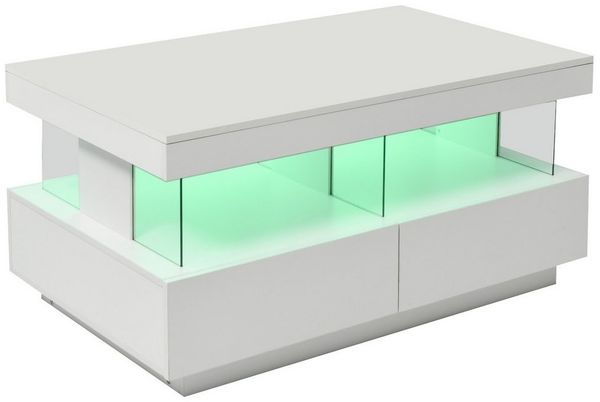BlingBin Couchtisch Sofatisch Mit LED-Beleuchtung, Teetisch Kaffeetisch (Couchtisch, 1-St, 100 x 60 x 49.5cm Beistelltisch, Tisch, Mit zwei Schubladen), Wohnzimmertisch,Langlebige, kratzfeste und glatte Tischplatte