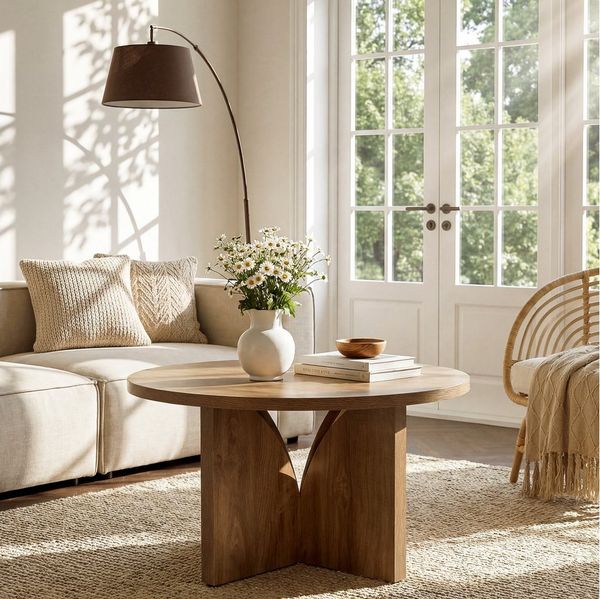 Tribesigns Couchtisch 80 cm Runder wohnzimmertisch, Moderner Holztisch in Braun