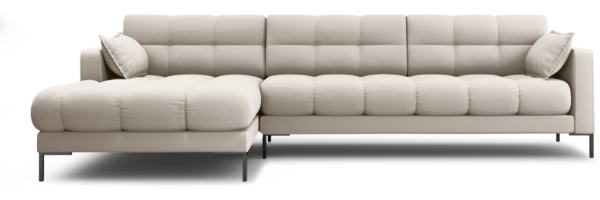 Micadoni Ecksofa Mamaia 5-Sitzer Links Strukturierter Stoff Neve Beige schwarze Beine Bild 1