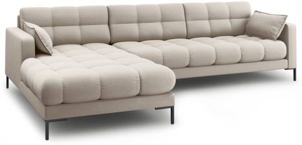 Micadoni Ecksofa Mamaia 5-Sitzer Links Strukturierter Stoff Neve Beige schwarze Beine Bild 3