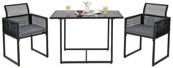 COSTWAY Balkonset, (3tlg), Rattan, Gartenmöbel Set mit 2 Stühlen & Kissen, platzsparend