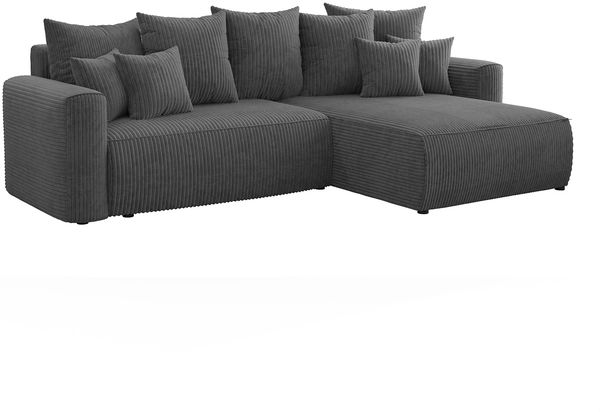 MEBLINI Schlafcouch mit Bettkasten - 260 x 160 x 78 cm - Grau Cordstoff - BALI - Kleines Ecksofa mit Schlaffunktion - Sofa mit Relaxfunktion und Kissen - Kleine Couch L-Form - Eckcouch