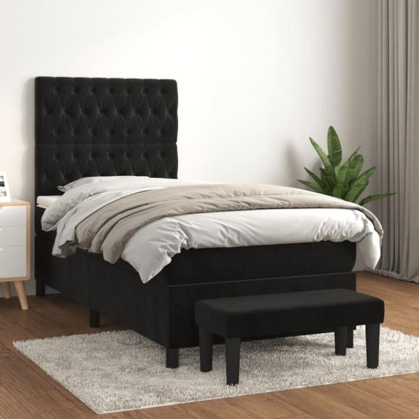 vidaXL Boxspringbett mit Matratze Schwarz 100x200 cm Samt 3138009