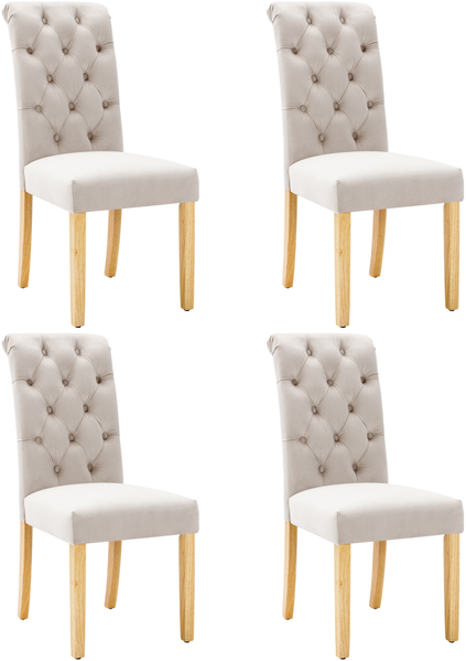 Esszimmerstuhl (4er-Set) H 100 x T 43 x B 63 cm, Samtbezug in Beige mit Eichenbeinen Bild 6
