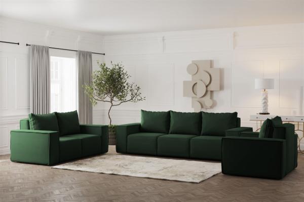 Sofaset Designersofa ESTELLE 3-2-1 in Stoff Opera Velvet Dunkelgrün