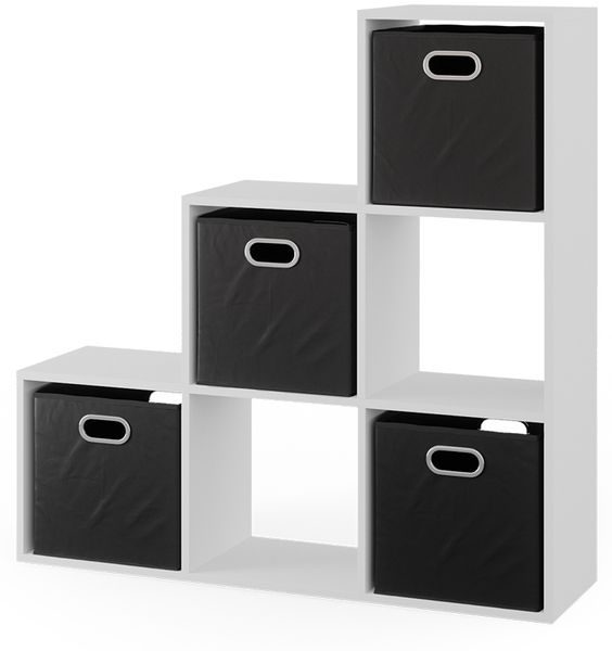 Treppenregal Weiß 107.2 x 107.8 cm mit Faltboxen opt. 3 Vicco