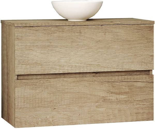 Baikal Badezimmermöbel-Set Ness, speziell für kleine Bäder. Möbel mit reduziertem Boden um 36 cm, inkl. Keramikwaschbecken, montiertes Möbelstück, Zwei Schubladen 80 cm Nature