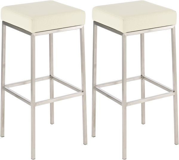 CLP 2er Set Barhocker Montreal Kunstleder gepolsterte Sitze und Fußstützen,creme edelstahl