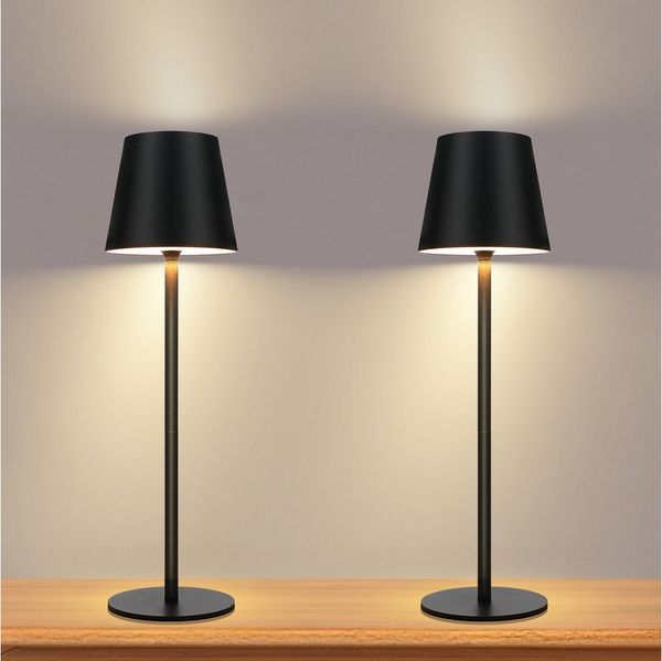 ZMH Tischleuchte LED 2er-Set Außen Kabellos USB Tischlampe Dimmbar Schwarz/Weiß, LED fest integriert, 3000-6500K, USB Nachttischleuchte Aufladbar für Schreibtisch