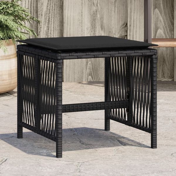 vidaXL Gartenhocker mit Kissen 4 Stk. Schwarz 41x41x36 cm Poly Rattan 365056
